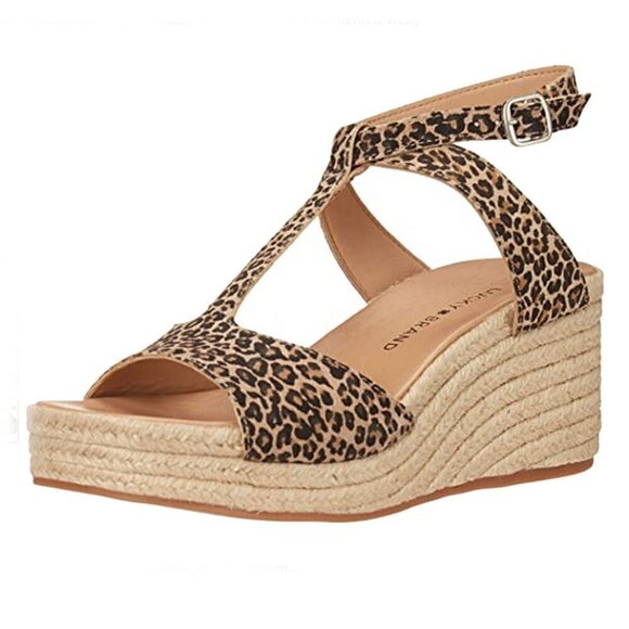 Lucky Brand T-Strap Espadrille Platform Sandals Suede Upper Animal Size 9.5M - Picture 2 of 12
